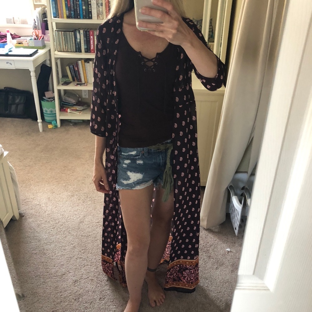 Flowy light Boho duster deep plum S